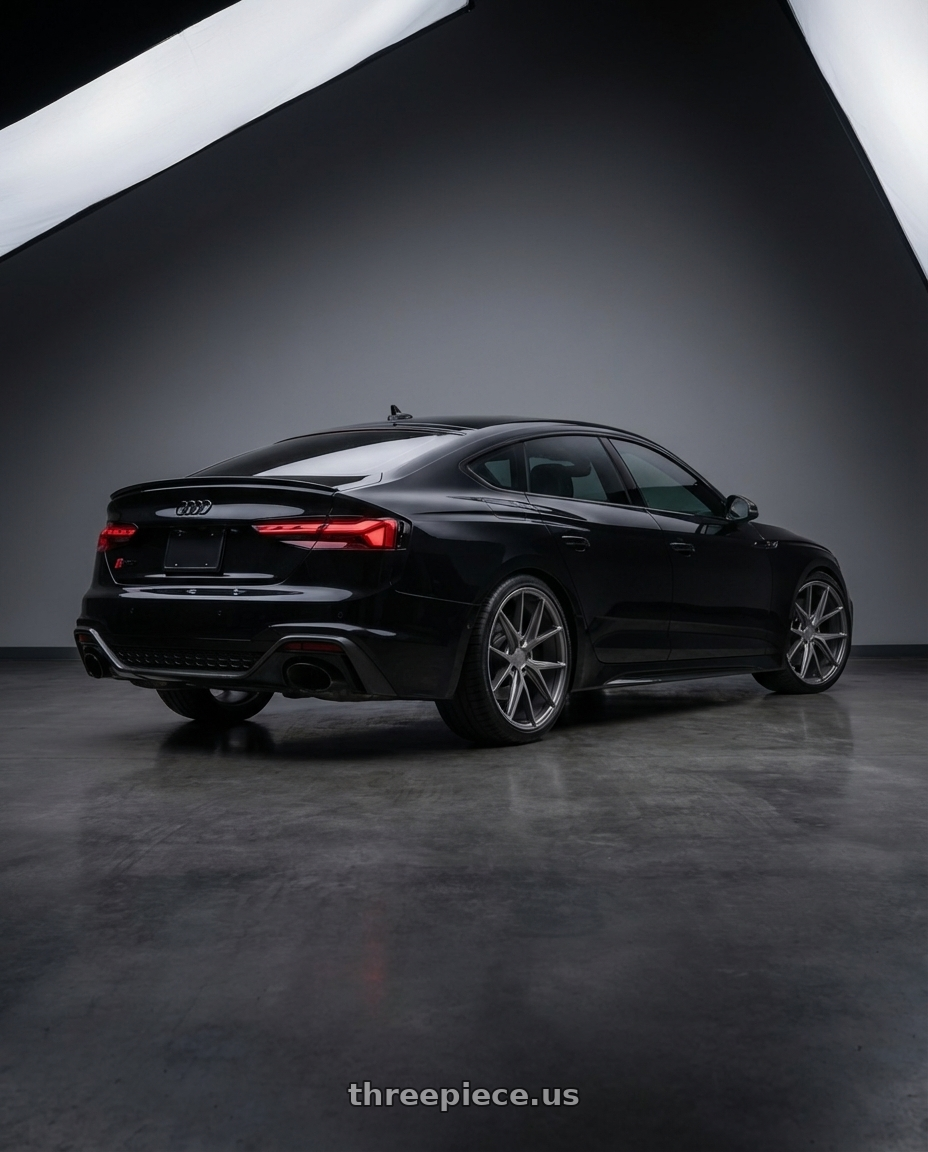 2022 Audi RS5 with Niche 1PC M116 MISANO 5X112 20X10 +40 MATTE GUN METAL wheels rear three quarter view square tires