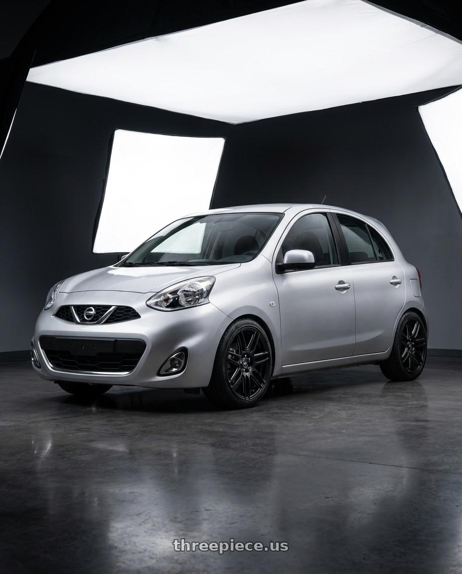 2015 Nissan Micra K13 Silver Facelift 15L with Niche 1PC M106 NR6 4X100/4X114.3 18X8 +40 MATTE BLACK MILLED wheels