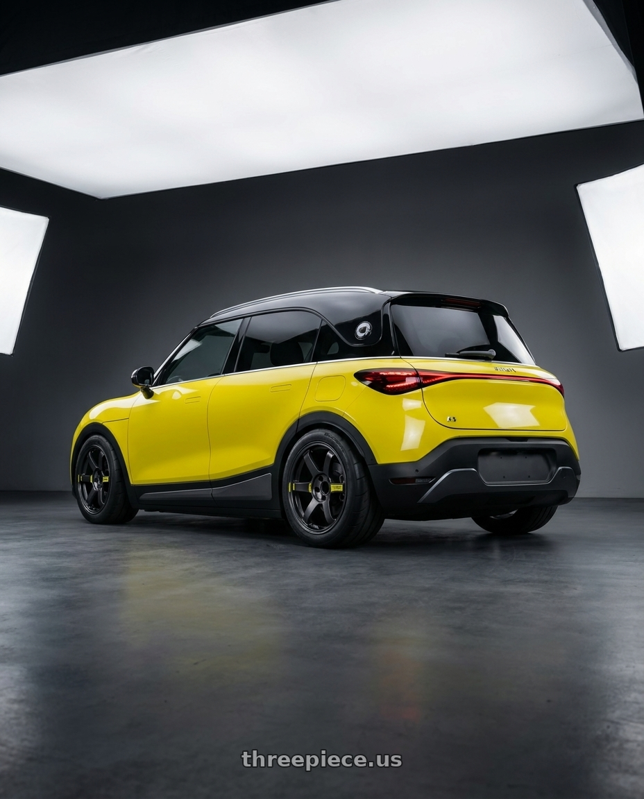 2024 smart #1 with Volk Racing TE37 Saga SL M-Spec 5x114.3 18x9.5+39 Pressed Black wheels rear three quarter view meaty tires