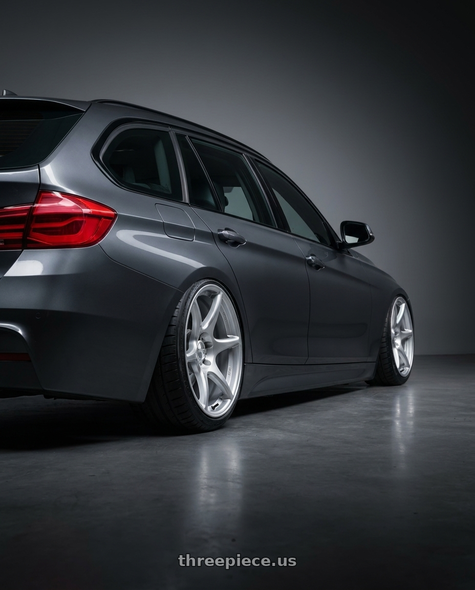 2016 BMW 3 Series F30 with Kansei K11S Tandem 5X120 19x9.5 22 Hyper Silver wheels rear three quarter view slight stretch tires