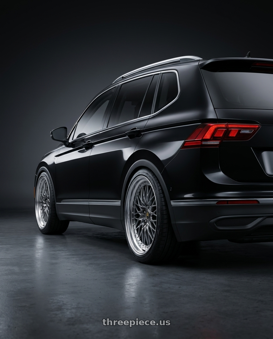2022 Volkswagen Tiguan  with Work Vs-Xv 5x112 20x8.5+35 L Disk Brilliant Silver Black wheels rear three quarter view slight stretch tires