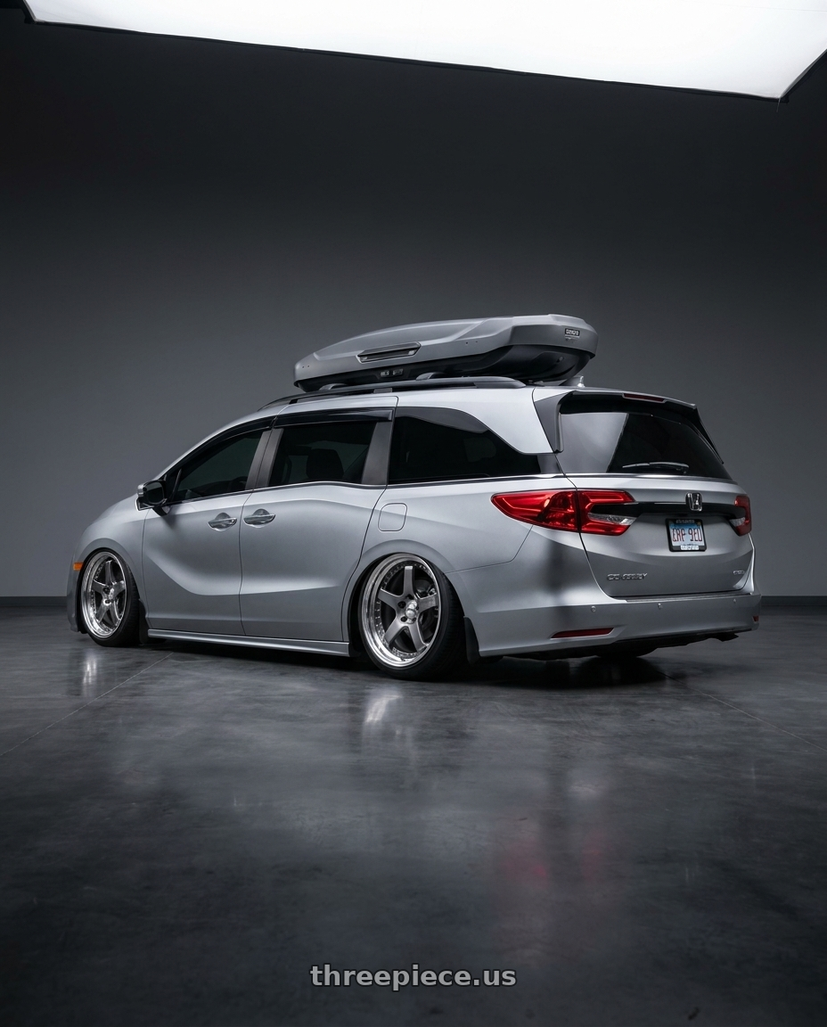 2024 Honda Odyssey with SSR Professor SP4 5x120 20X8.5 43 SL Disk Titan Silver wheels rear three quarter view slight stretch tires