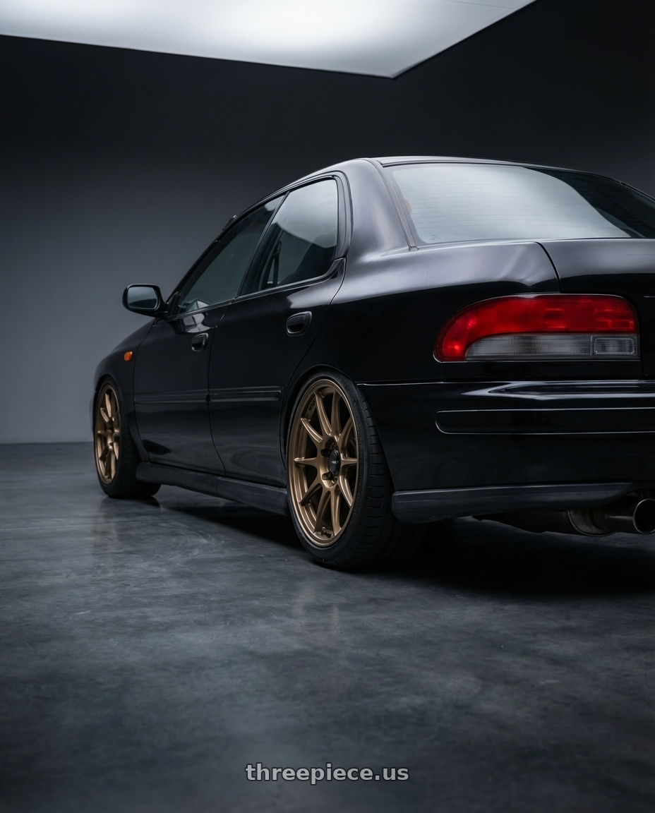 1998 Subaru Impreza GC8 with Konig Dekagram 5x100 17x8+40 Gloss Bronze wheels rear three quarter view square tires