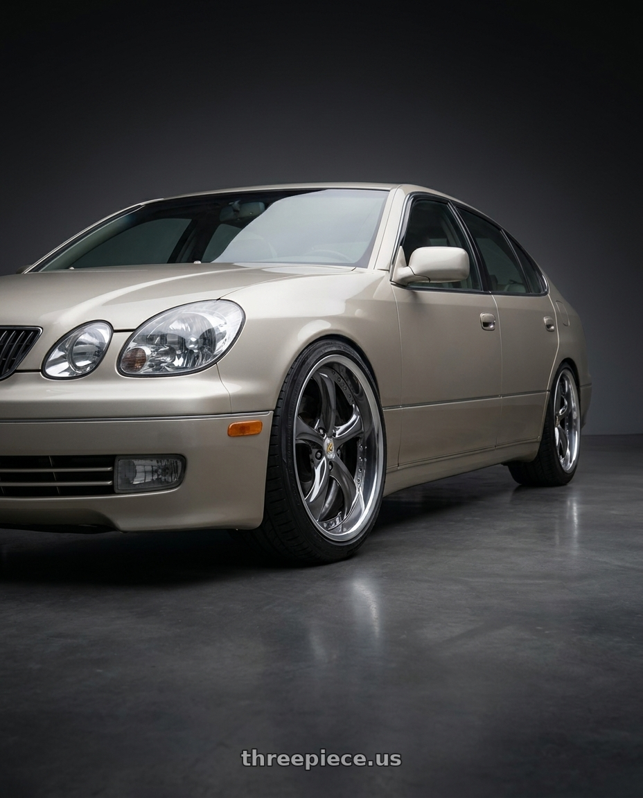 2004 Lexus GS300 with Work Wheels VS-KF 5x120 19x12+41 Brilliant Silver Black L Disk FULL REVERSE wheels