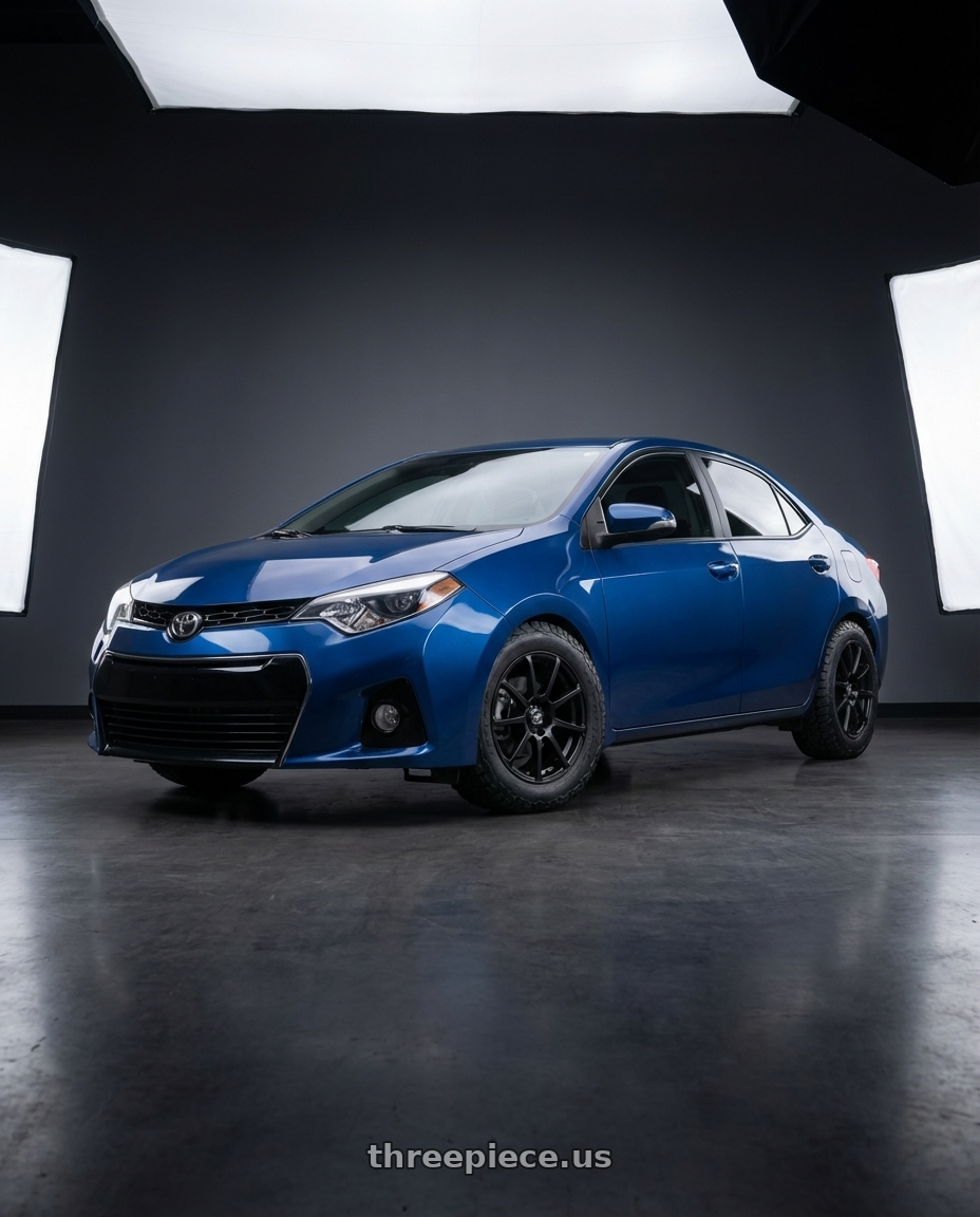 2016 Toyota Corolla S with Enkei EDR9 5x100/114.3 17x8+38 Matte Black wheels front three quarter view lowered stance