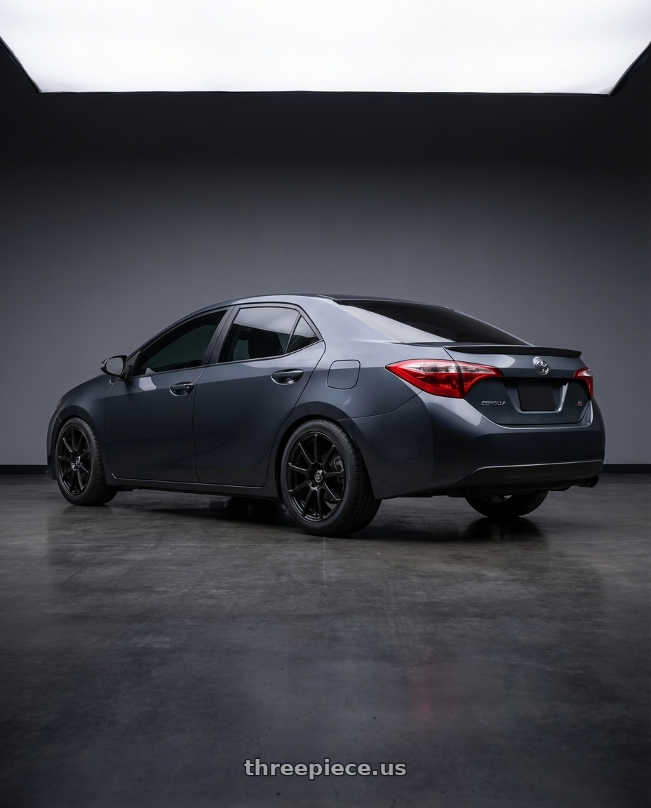 2016 Toyota Corolla S with Enkei EDR9 5x100/114.3 17x8+38 Matte Black wheels rear three quarter view meaty tires