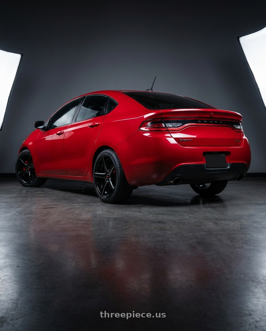 2014 dodge dart gt with Spec-1 SP-73 5x110/5x114.3 18x8 +38 Gloss Black Milled & Undercut wheels rear three quarter view square tires