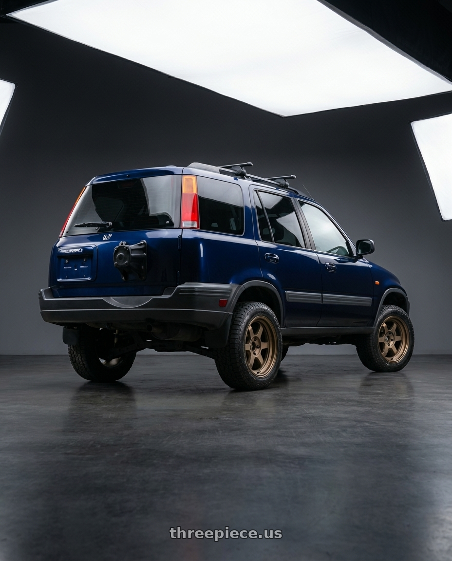 1997 Honda CRV with Volk Racing TE37V 4x114.3 15x7.5+6 wheels rear three quarter view square tires