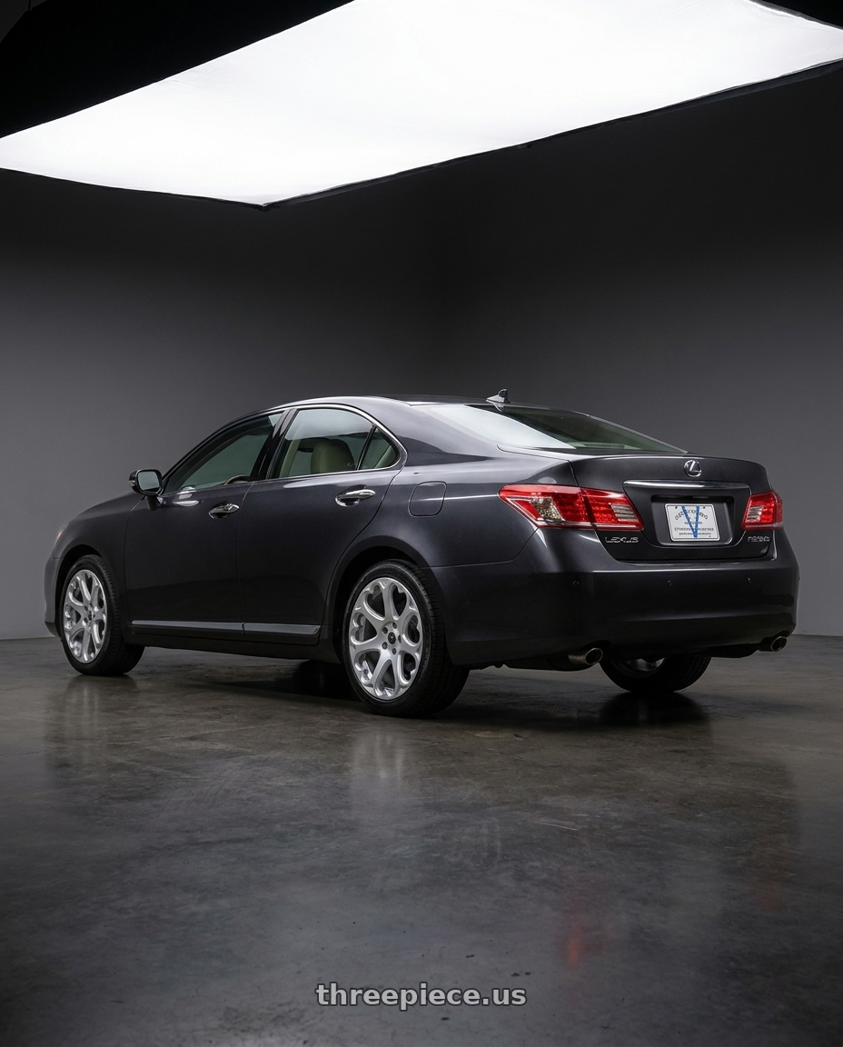 2012 lexus es350 with Heritage Wheel Kokoro MonoC 5X114.3 19x8.5+35 Silver wheels rear three quarter view square tires