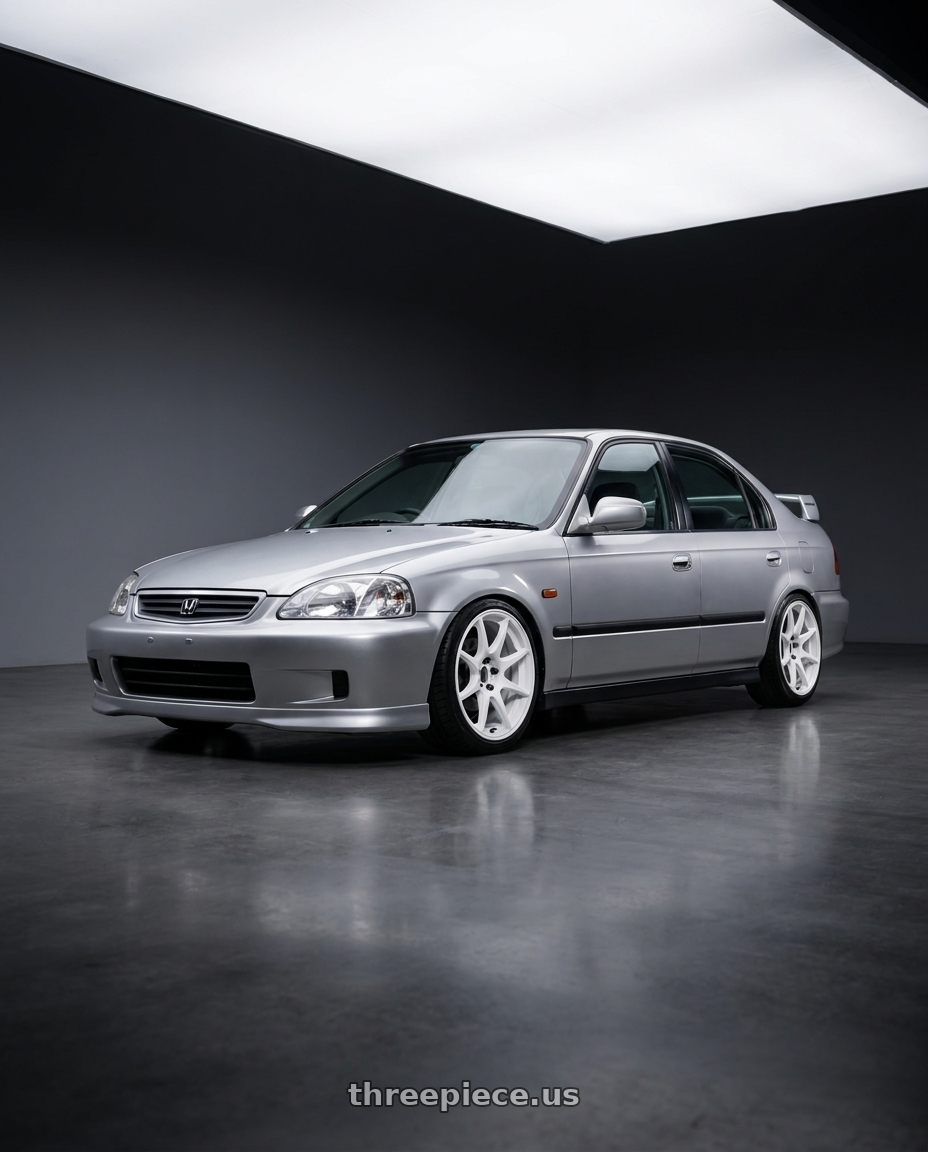 1999 honda civic with Work Mco Racing 5x114.3 18x8+35  White wheels