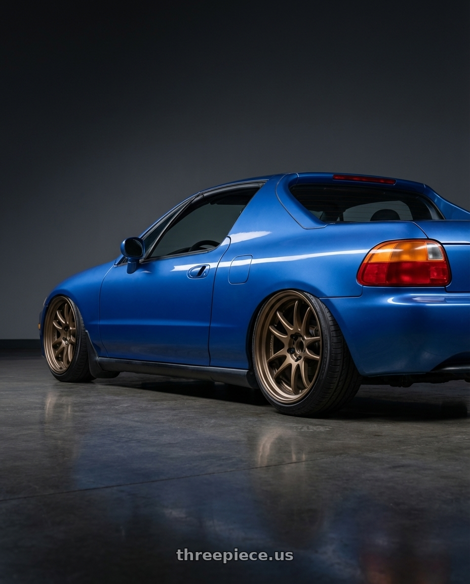 1998 honda civic del sol si with Work Cr 2P 4x100 17x10.0 +0 Matte Bronze wheels rear three quarter view slight stretch tires