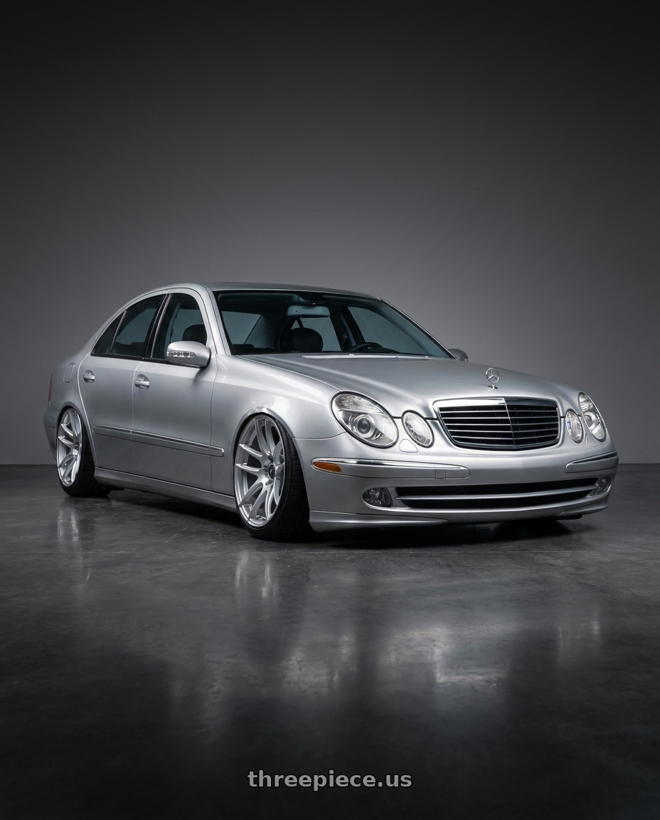 2006 Mercedes-Benz E500 with ESR Wheels CS SERIES CS8 5x112 18x10.5 +22 Hyper Silver wheels front three quarter view stanced stance
