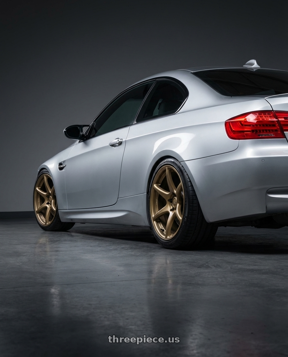 2012 BMW 3 Series E92 with Kansei K11B Tandem 5X120 18x8.5 35 Bronze wheels rear three quarter view square tires