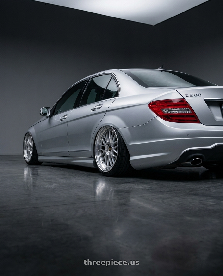 2011 Benz c200 with BBS LM 5x114.3 19x9.0+38 Diamond Silver wheels rear three quarter view slight stretch tires