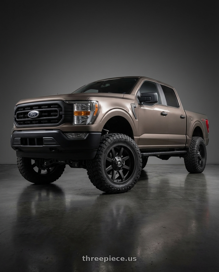 2019 Ford F-150 with Fuel 1PC D436 MAVERICK 6X135/6X139.7 22X9.5 +20 SATIN BLACK wheels front three quarter view lifted stance