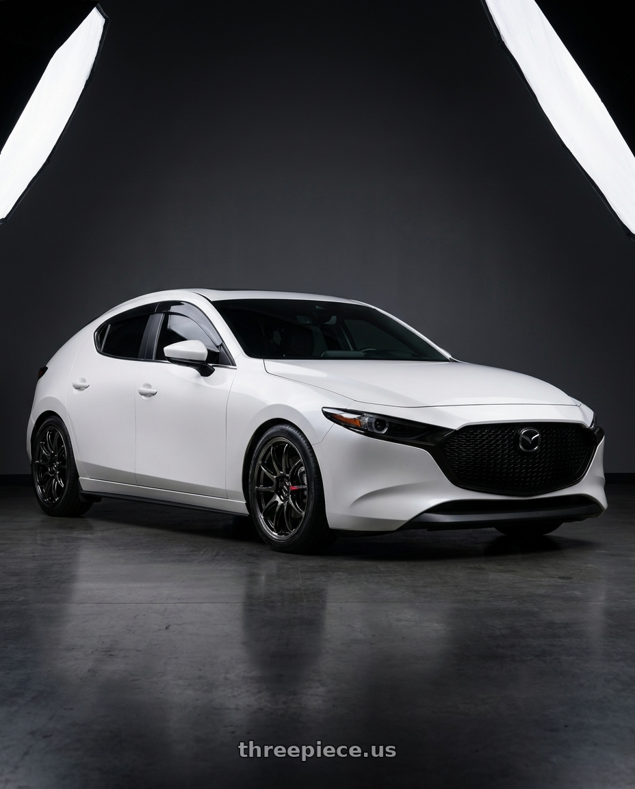 2022 Mazda Mazda 3 Premium HB with Work Emotion Zr10 5x114.3 19x8.5 +38 Glim Black Diamond Rim cut wheels