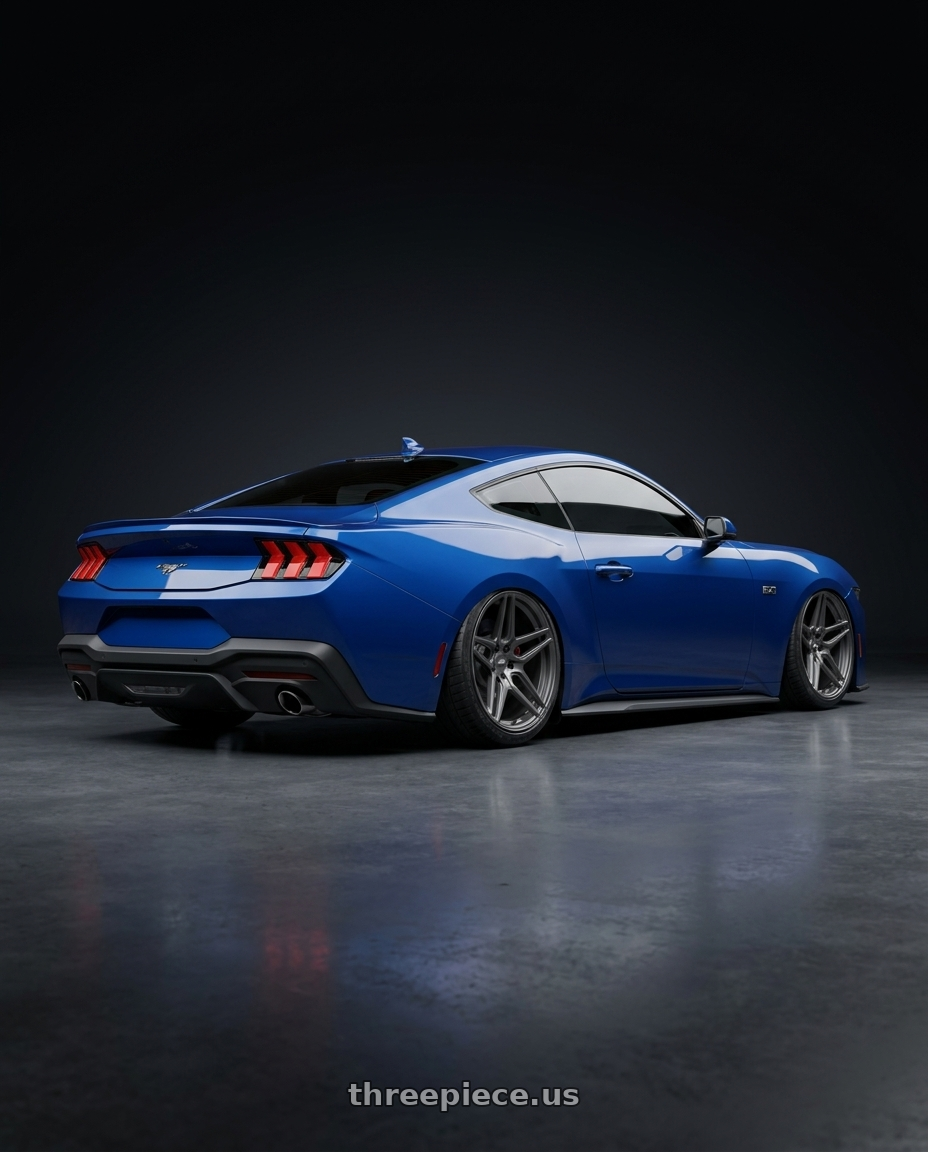 2024 ford mustang ecoboost hpp with ESR Wheels FORGETECH SERIES RF15 5x114.3 20x10.5 +40 Matte Graphite wheels rear three quarter view slight stretch tires