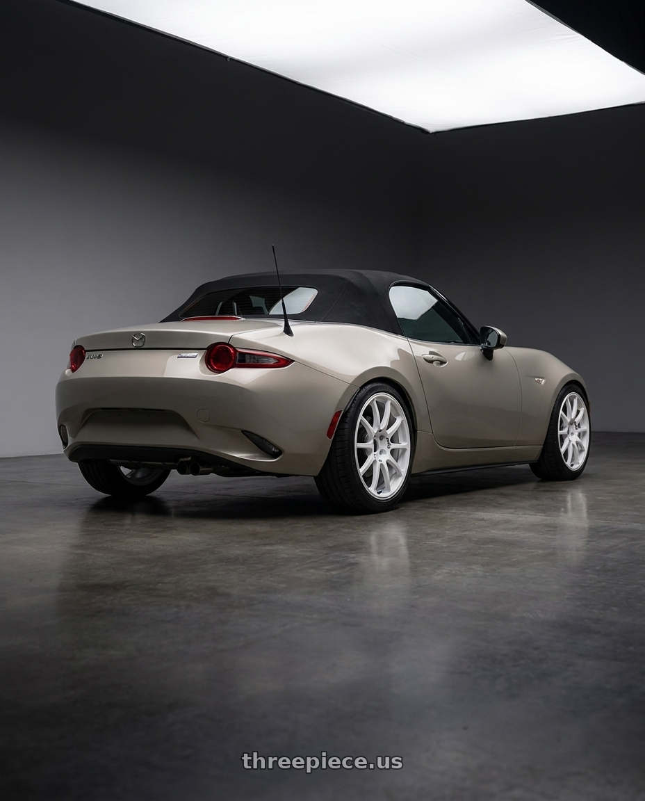 2021 Mazda MX-5 Miata ND with Advan RCIII 5x114.3 17x7+45 White wheels rear three quarter view square tires
