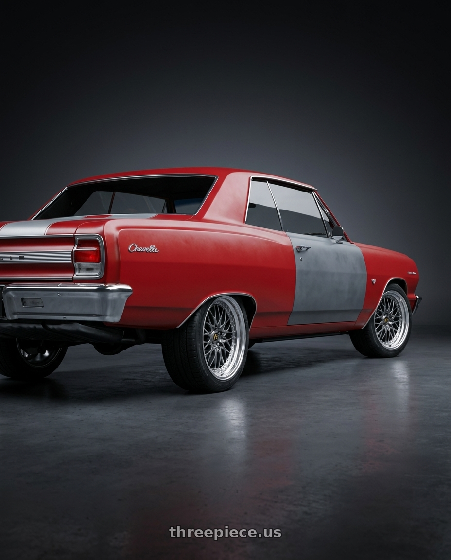 1964 Chevrolet Chevelle ss with Work Vs-Xv 5x120.65 19x7.5-3 L Disk Brilliant Silver Black wheels rear three quarter view square tires