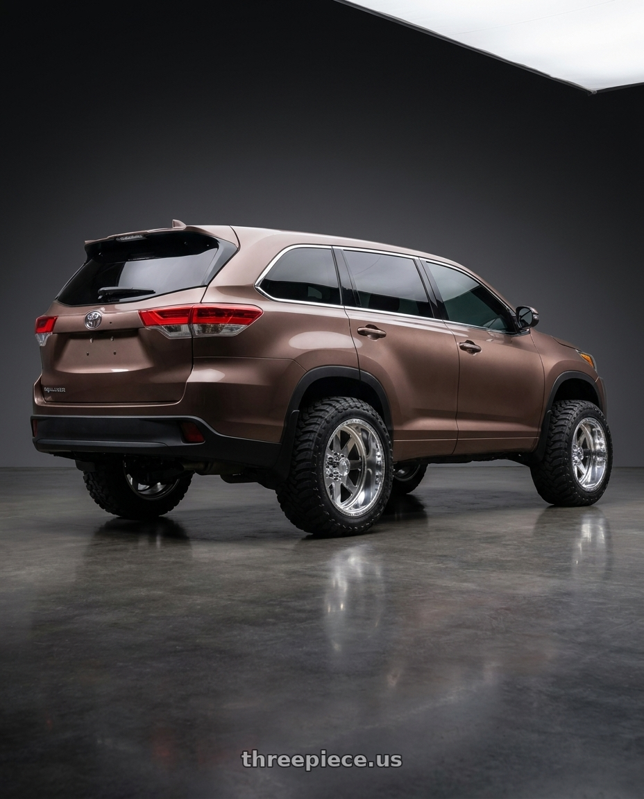 2018 toyota highlander with American Force 11 Independence SS 6X135 26X16 -101 POLISHED wheels rear three quarter view meaty tires