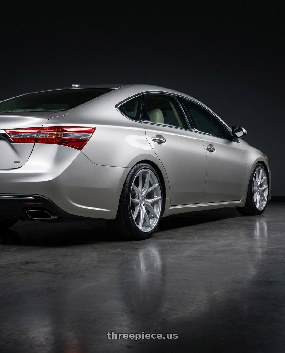 2013 toyota avalon with Vors TR88 5x114.3 18x8.5 +35 Silver Machined Face wheels rear three quarter view slight stretch tires