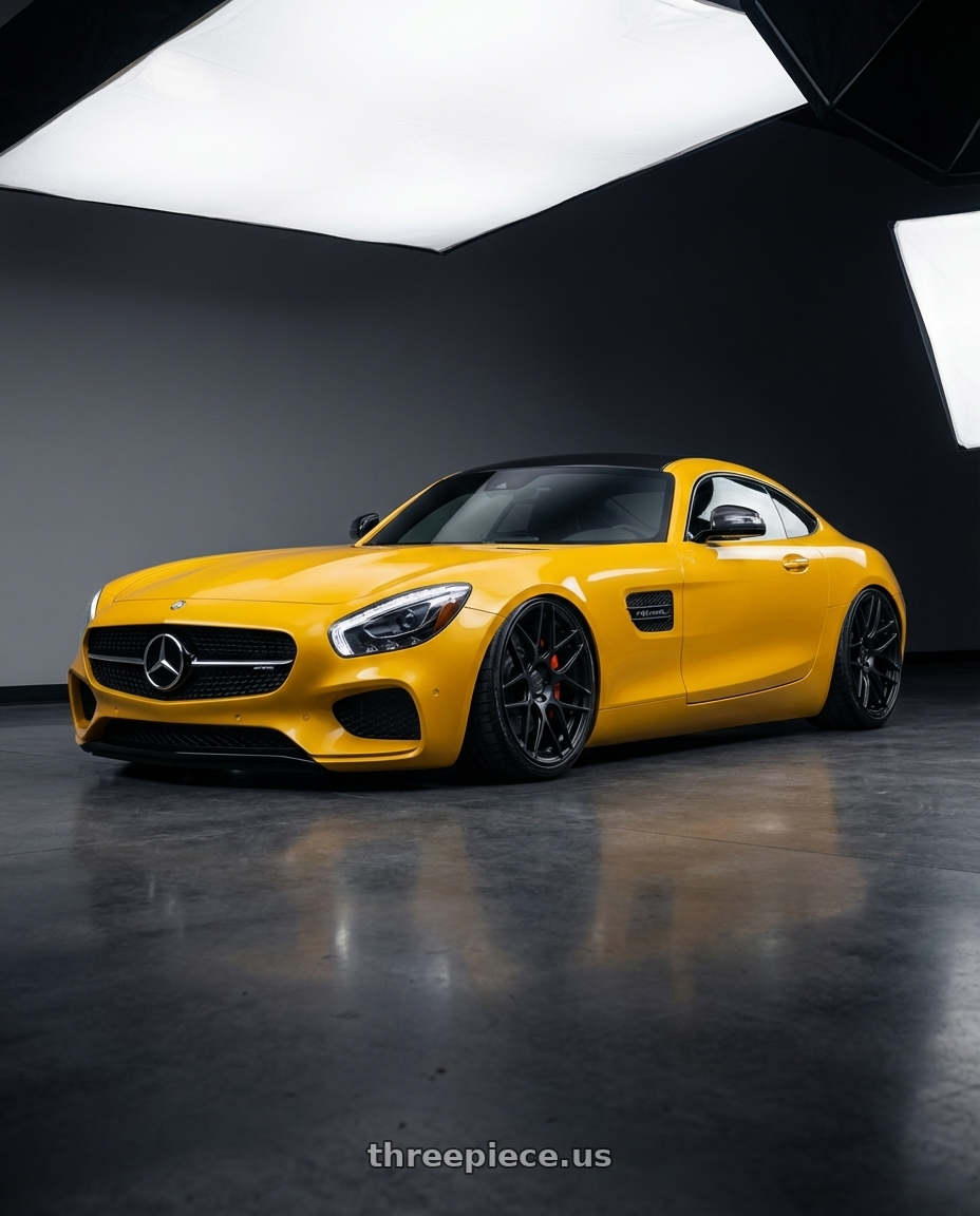 2019 Mercedes-Benz AMG GT with Aodhan AFF2 5x112 20x9+30 Matte Black wheels front three quarter view stanced stance
