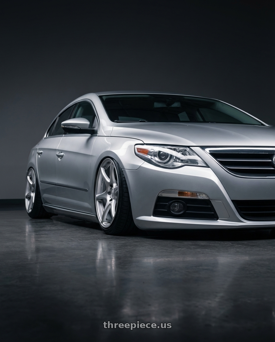 2015 Volkswagen CC with Kansei K11S Tandem 5X112 19x10.5 22 Hyper Silver wheels front three quarter view stanced stance