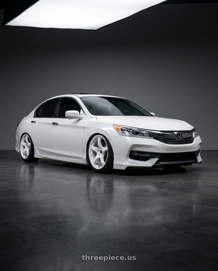 2016 Honda accord with Gram Lights 57CR 5x120 19x9.5 +35 CERAMIC WHITE PEARL wheels