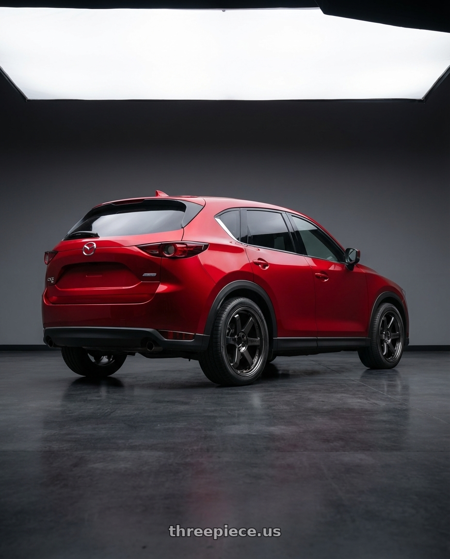 2019 Mazda CX5 with Volk Racing TE37SL 5x114.3 19x10.5+12 Pressed Double Black wheels rear three quarter view square tires