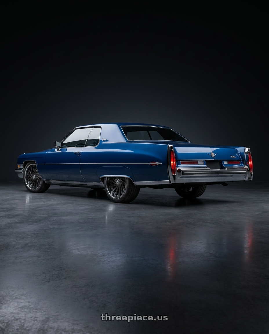 1973 Cadillac brougham  with DUB 2PC S241 DAZED 5X120.65/5X127 28X9 +5 MATTE BLACK DOUBLE DARK TINT wheels rear three quarter view square tires