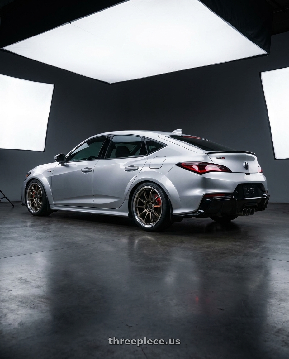 2025 Acura Integra Type s with Work Emotion Zr10 5x120 19x9.5 +38 Titanium Diamond Lip Cut wheels rear three quarter view square tires