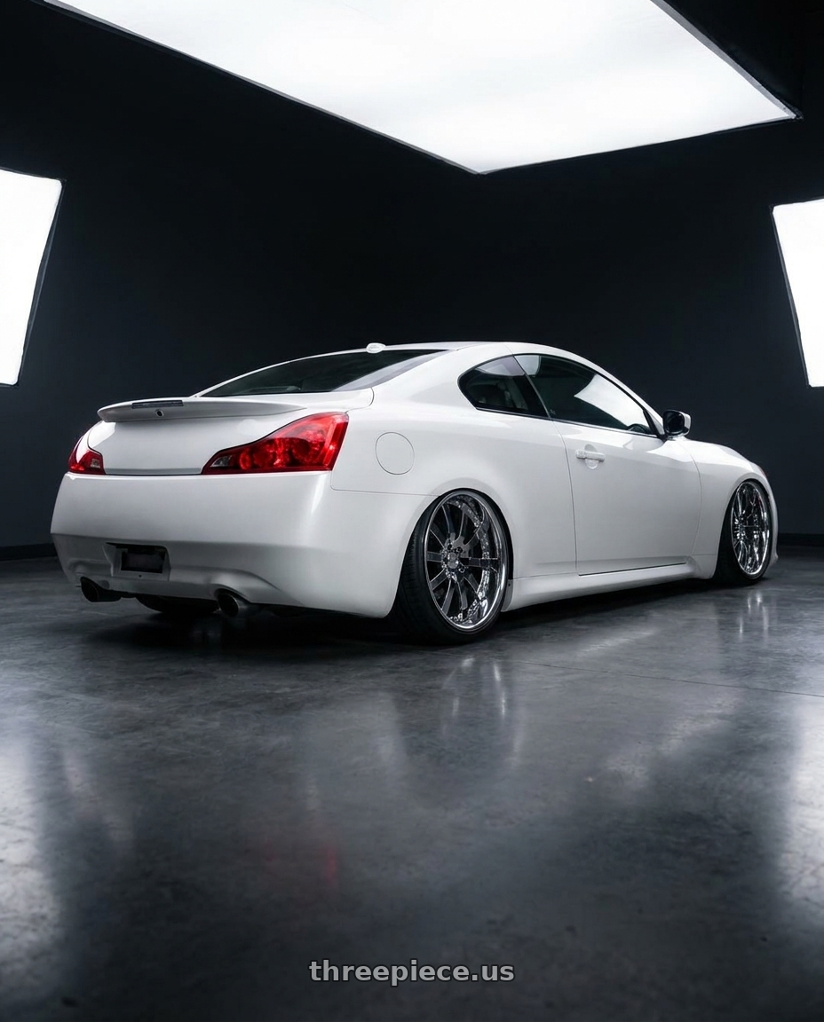 2013 infiniti g37s coupe ipl with Work Equip E10 5x114.3 20x10+42 r disk 3d Chrome wheels rear three quarter view slight stretch tires