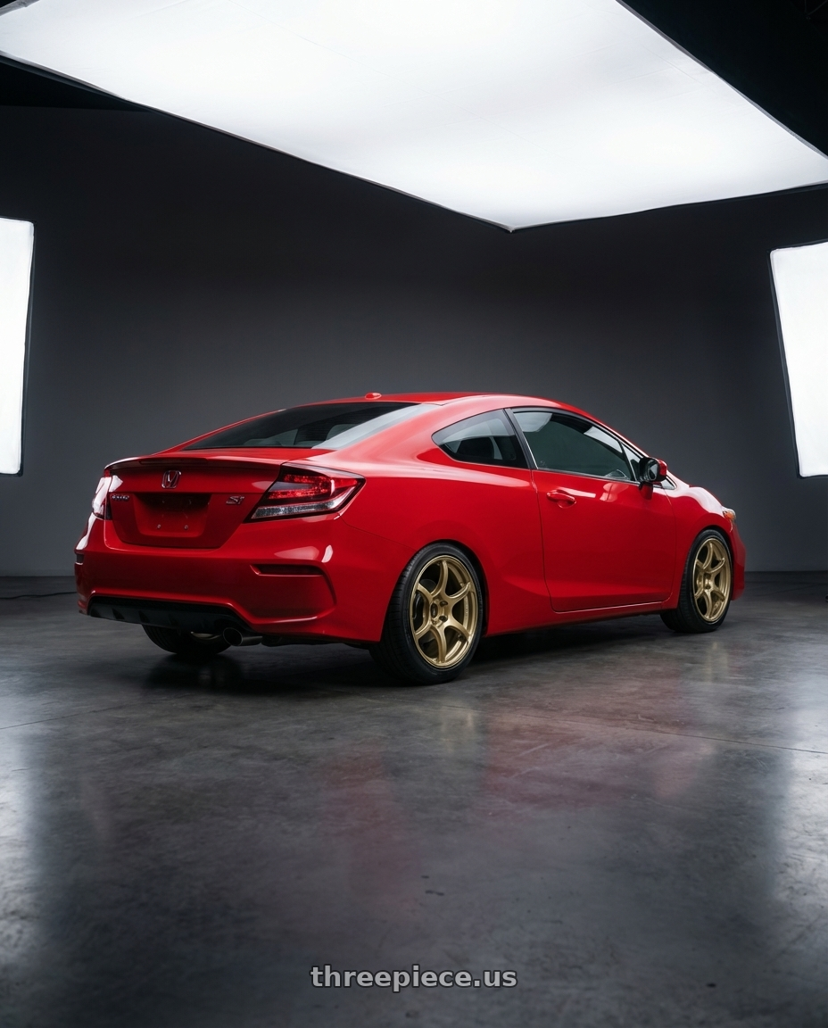 2011 Honda Civic Si with Advan RGIII 5x114.3 17x8.5+31 Gold wheels rear three quarter view square tires