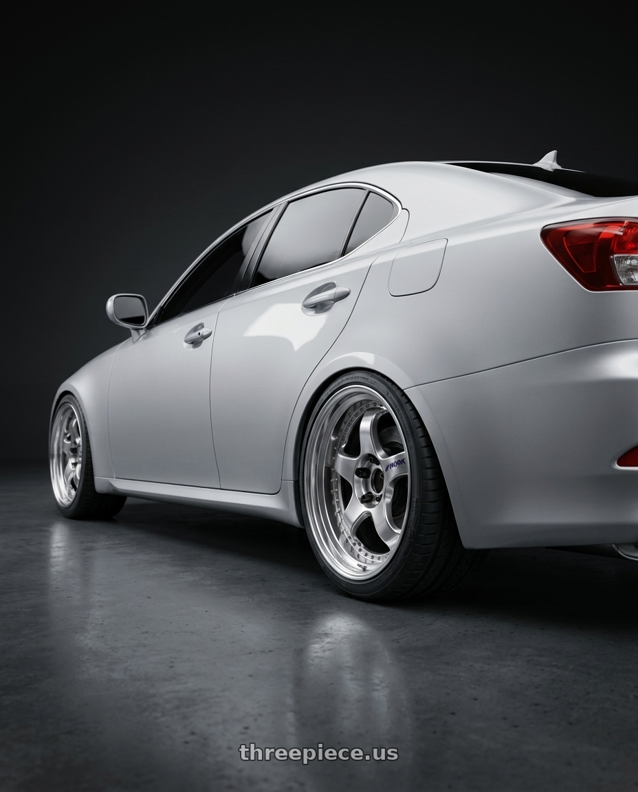 2009 Lexus is250 with Work Meister S1 3P 5x114.3 18x10+35 A Disk Bright Buff Finish wheels rear three quarter view square tires