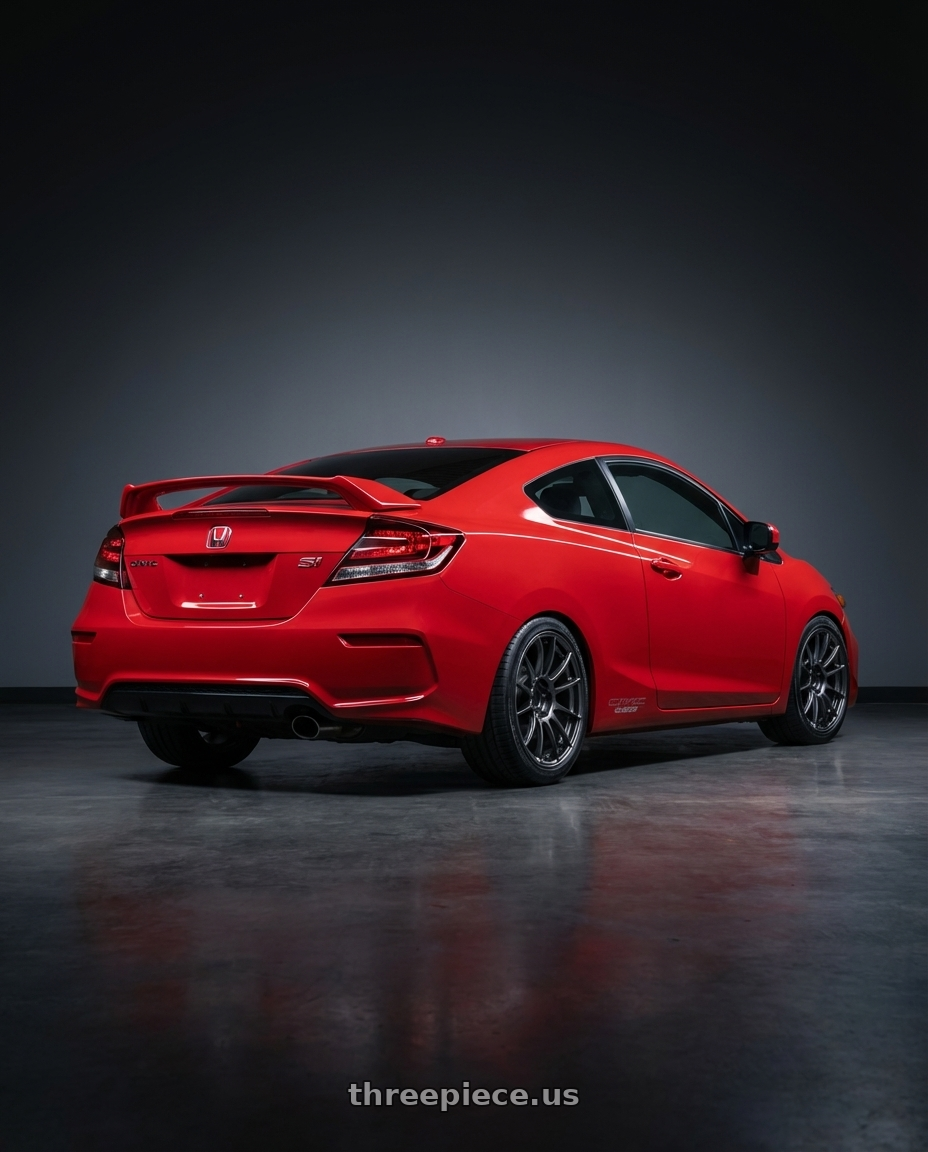 2015 Honda Civic Si with Ssr Gtx04 5x114.3 17x9+38  DARK GUNMETAL wheels rear three quarter view square tires