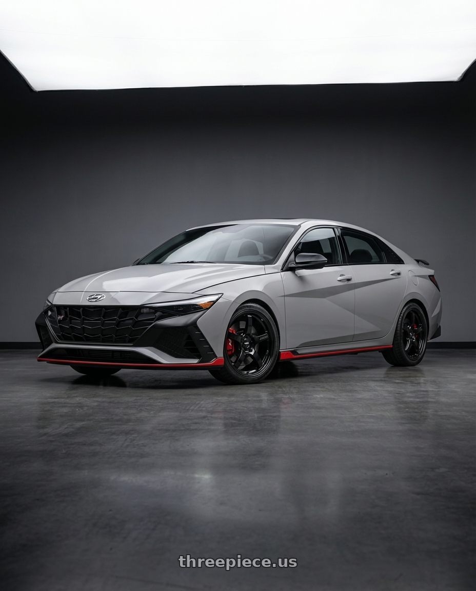 2024 Hyundai Elantra N Cyber Grey Facelift with Gram Lights 57CR 5x114.3 18x8.5+50 Glossy Black wheels