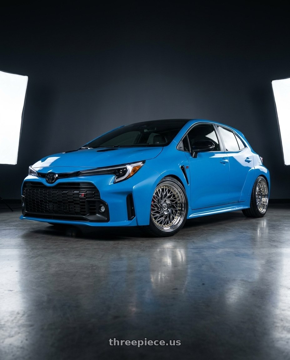 2024 Toyota GR Corolla with Aodhan DS03 5x114.3 18x9.5 +30 Vacuum Chrome w/Gold Rivets wheels