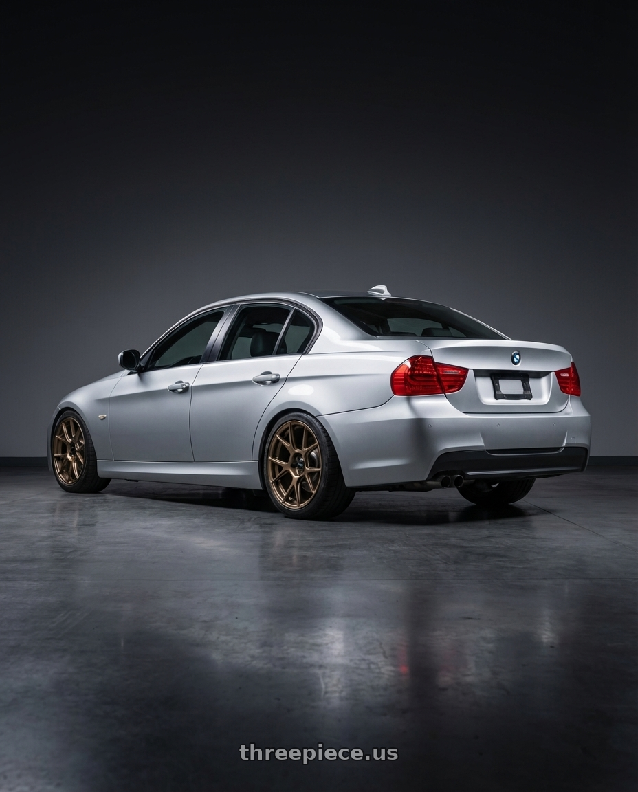 2012 BMW 3 Series E92 with Konig Ampliform 5x120 18x8.5+32 Gloss Bronze wheels rear three quarter view square tires