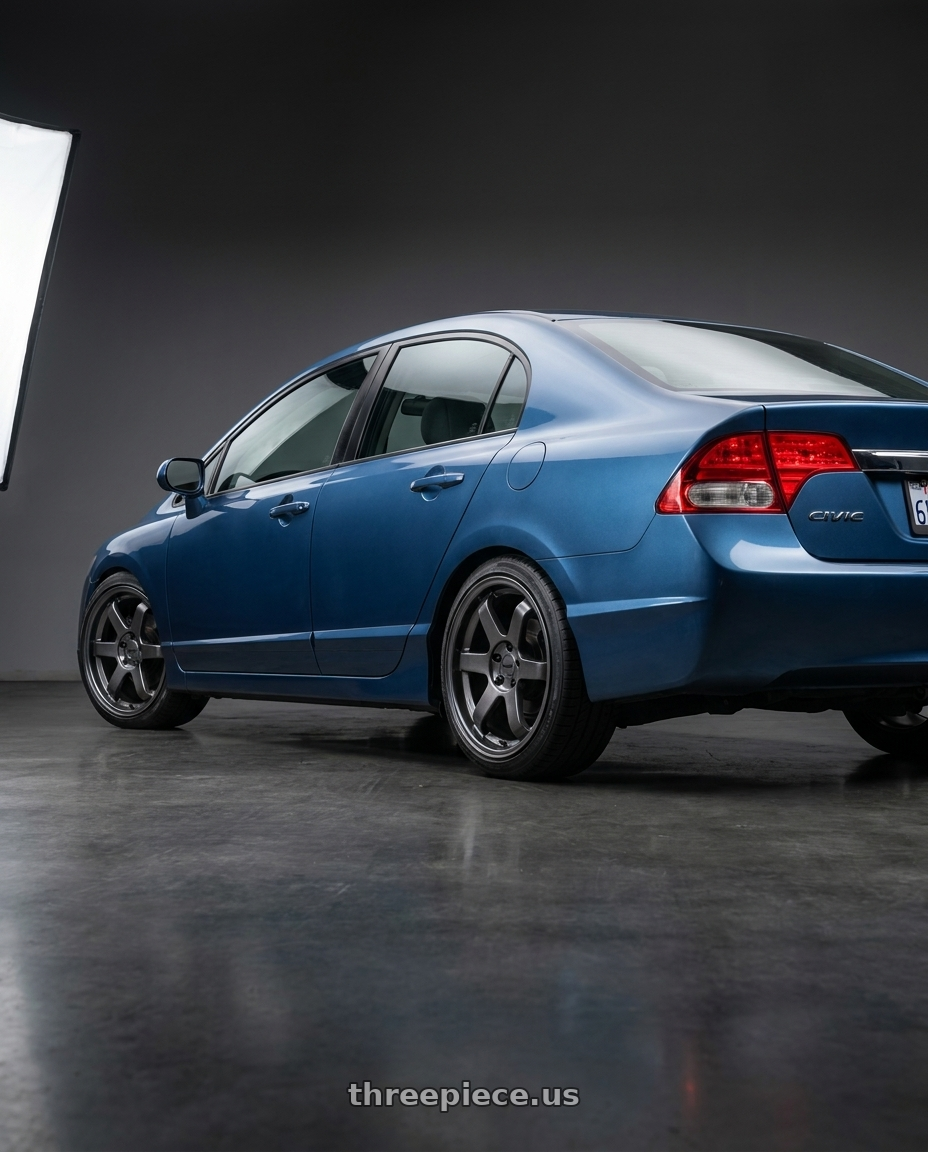 2010 Honda civic EXL with KATANA RACING KR08 5x114.3 18x8 +40 Glossy GunMetal wheels rear three quarter view square tires