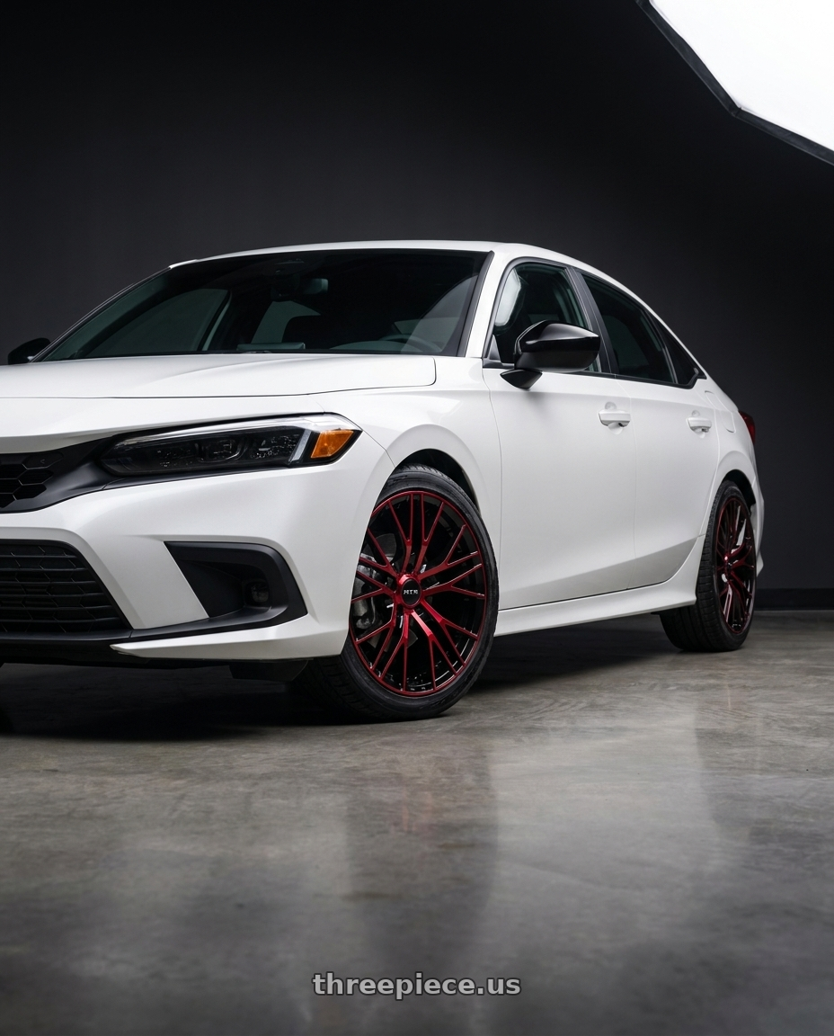 2026 Honda civic hybrid sport with RTX Vertex 5x114.3 16x7 +40 Black Machined Red wheels