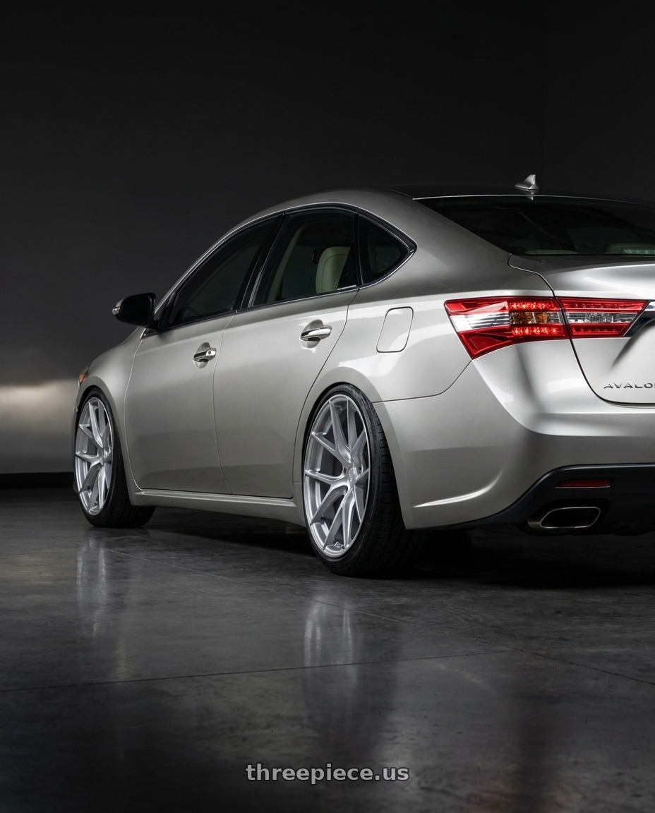 2013 toyota avalon with Aodhan AFF7 5x114.3 19x8.5+35 Gloss Silver Machined Face wheels rear three quarter view extreme stretch tires