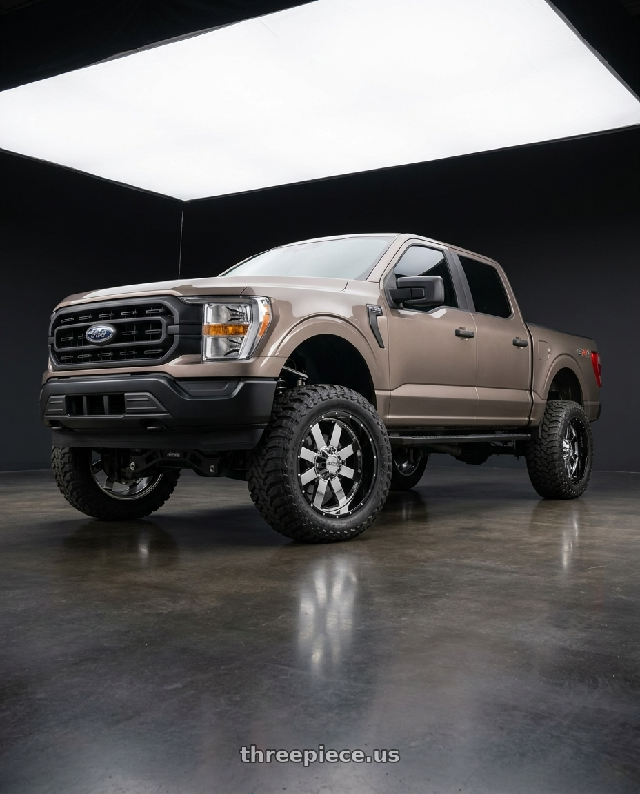 2019 Ford F-150 with Moto Metal MO200 6X135 22X12 -44 CHROME CENTER GLOSS BLACK MILLED LIP wheels