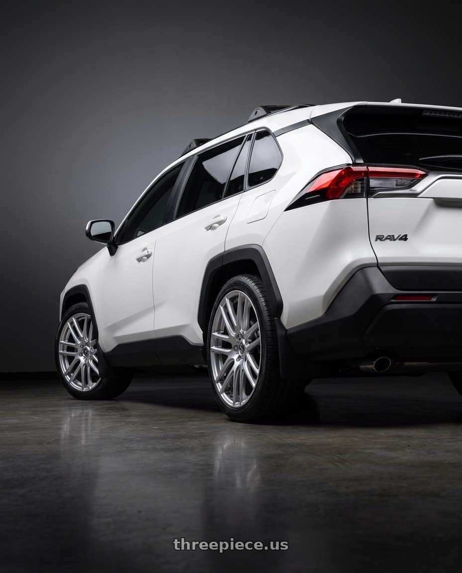 2018 Toyota Rav4 with Work Wheels VS-KF 5X114.3 19x10+41 Brilliant Silver Black L Disk FULL REVERSE wheels rear three quarter view square tires