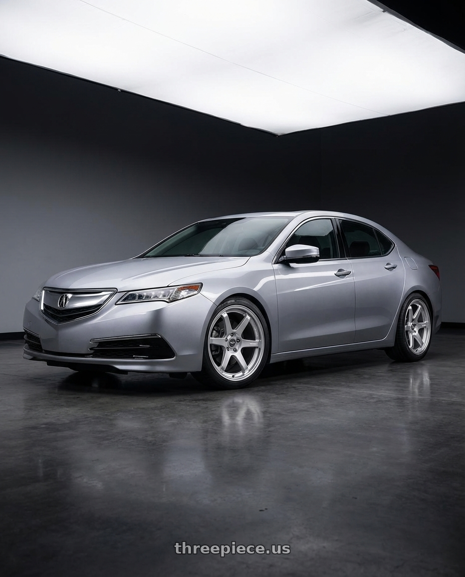 2019 Acura TLX with ESR Wheels APEX SERIES AP6 5x114.3 19x8.5 +30 Hyper Silver wheels front three quarter view lowered stance
