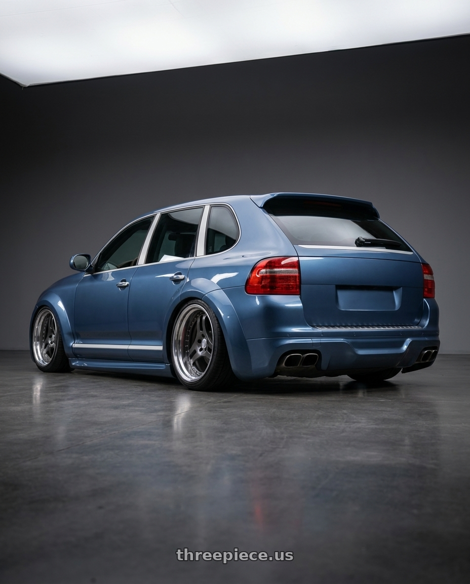 2005 Porsche Cayenne Turbo with Heritage Wheel TSUKUBA wheels rear three quarter view slight stretch tires