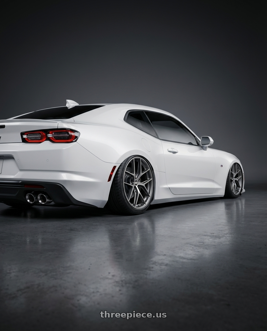 2022 Chevrolet Camaro with BBS CC-R 5x120 20x8.5+32 Graphite w/ Diamond Cut Face wheels rear three quarter view slight stretch tires