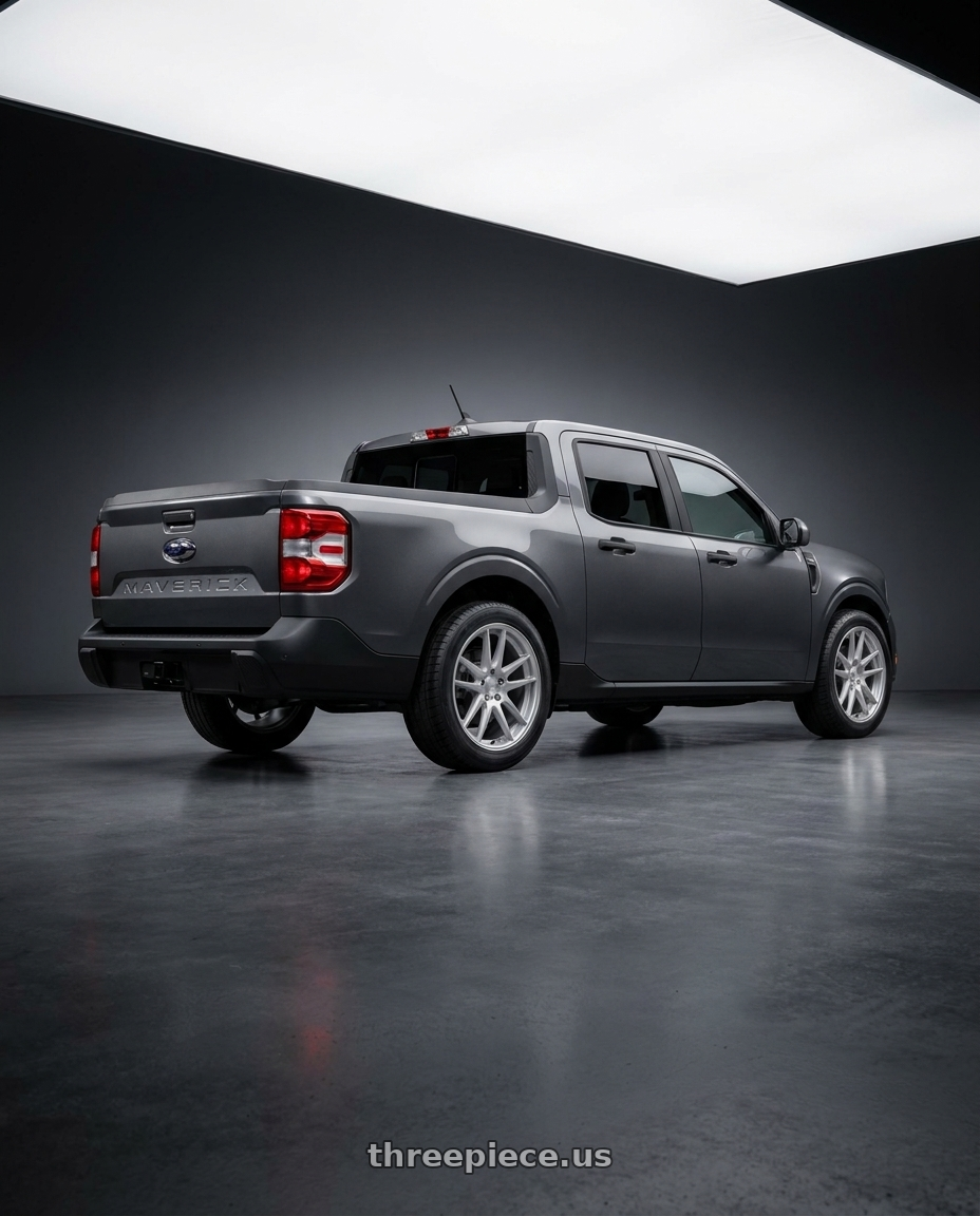 2024 Ford Maverick  with Work Gnosis Cvd 5x108 19x7.5+38 H Disk Matte Silver wheels rear three quarter view square tires