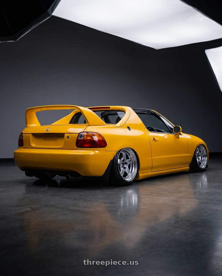 1993 honda del sol with Work Meister S1 2P 4x100 15x10+0 A Disk Silver wheels rear three quarter view slight stretch tires