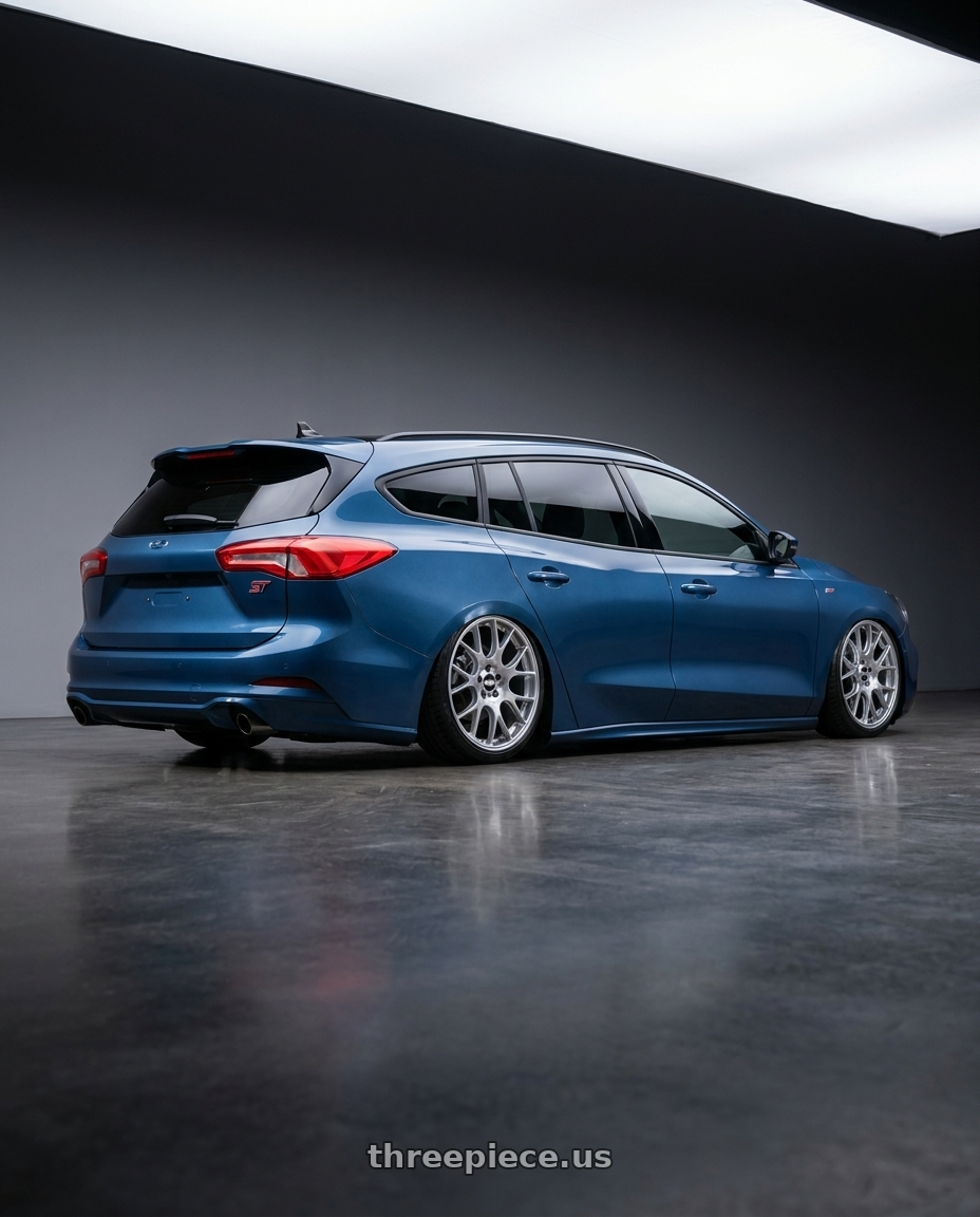 2021 Focus st wagon with BBS CH-R 5x112 19x9.5 +35 Brilliant Silver Polished Rim Protector wheels rear three quarter view slight stretch tires