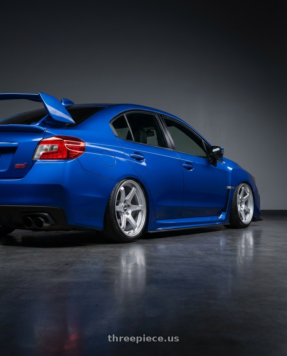 2018 Subaru WRX STI with ESR Wheels APEX SERIES AP6 5x114.3 18x9.5 +22 Hyper Silver wheels rear three quarter view slight stretch tires